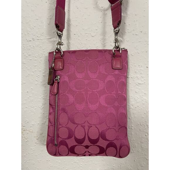 Vintage Y2K 90s Coach Signature Small Leather Crossbody Shoulder Bag Canvas Pink - Picture 9 of 14